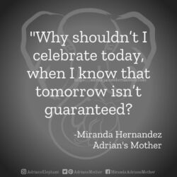 Download for Instagram Why shouldn’t I celebrate today, when I know that tomorrow isn’t guaranteed? -Miranda Hernandez, Adrian's Mother