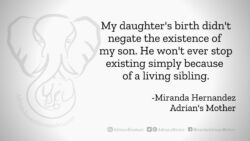Download for Facebook or Twitter My daughter's birth didn't negate the existence of my son. He won't ever stop existing simply because of a living sibling. -Miranda Hernandez, Adrian's Mother